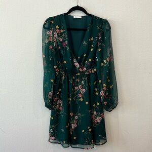 Cupshe V Neck Chiffon Green Floral w/Sheer Long Sleeve Summer Dress
Women’s szM